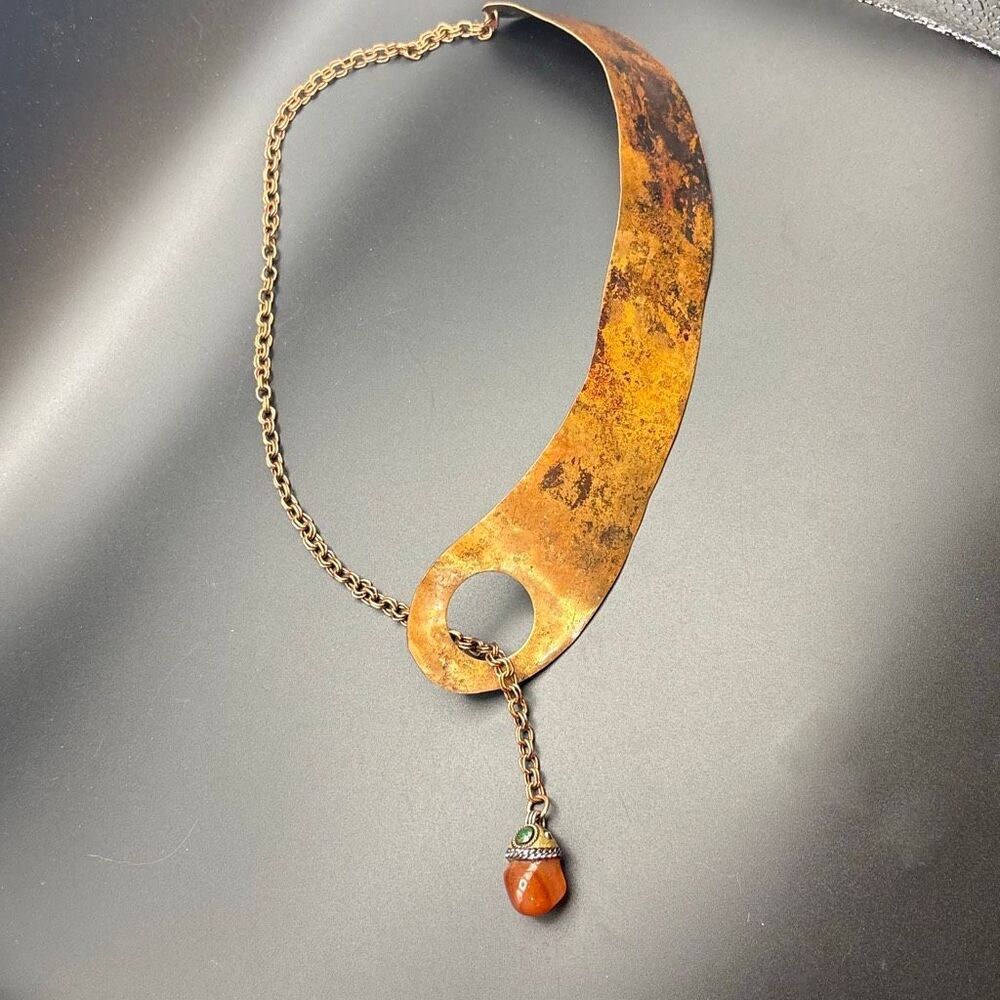 Unique Asymmetrical Copper Necklace, Copper and Chain Necklace, Handmade Drop, H